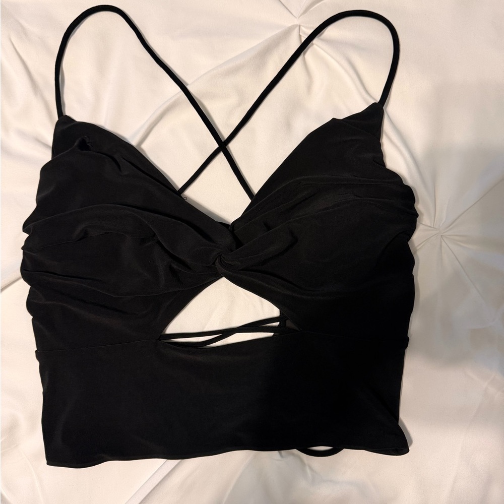 Express Elegant Black Crisscross Crop Top
